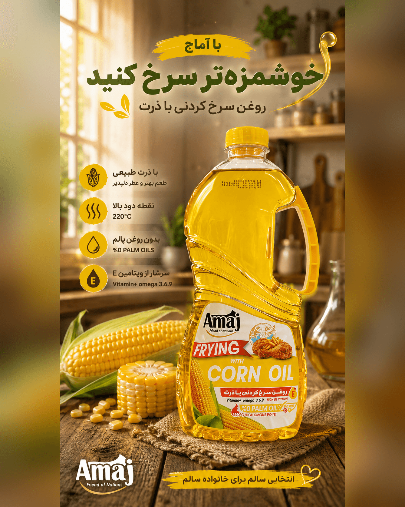بسته‌بندی روغن سرخ‌کردنی با ذرت آماج